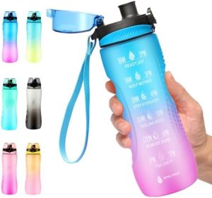 Trinkflasche Motivations-Wasserflasche 750ml mit Zeitmarkierung für Sport & Fitness, BPA-frei, auslaufsicher (Blau Viole