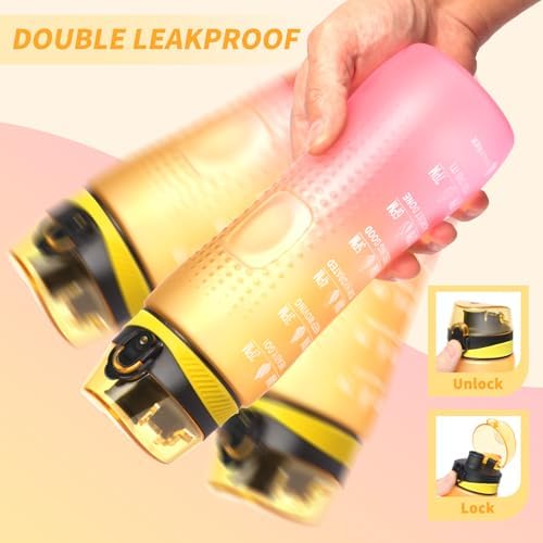 Trinkflasche Motivations-Wasserflasche 750ml mit Zeitmarkierung für Sport & Fitness, BPA-frei, auslaufsicher (Blau Viole