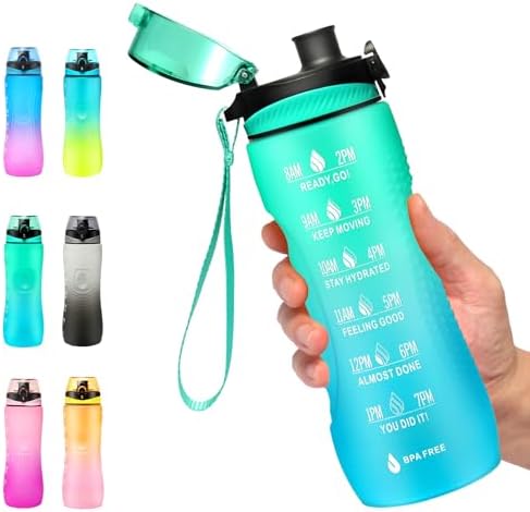 Trinkflasche Motivations-Wasserflasche 750ml mit Zeitmarkierung für Sport & Fitness, BPA-frei, auslaufsicher (Blau Viole