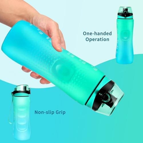 Trinkflasche Motivations-Wasserflasche 750ml mit Zeitmarkierung für Sport & Fitness, BPA-frei, auslaufsicher (Blau Viole