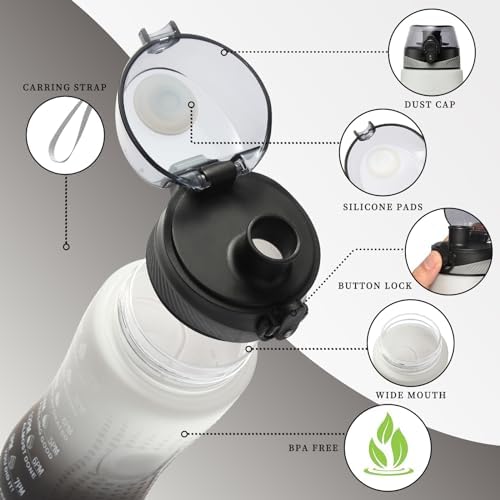 Trinkflasche Motivations-Wasserflasche 750ml mit Zeitmarkierung für Sport & Fitness, BPA-frei, auslaufsicher (Blau Viole