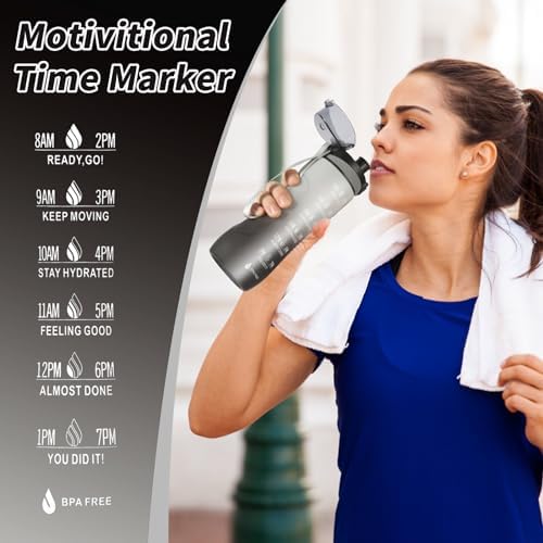 Trinkflasche Motivations-Wasserflasche 750ml mit Zeitmarkierung für Sport & Fitness, BPA-frei, auslaufsicher (Blau Viole