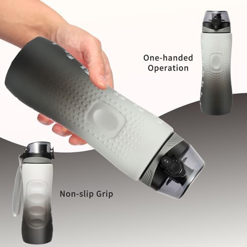 Trinkflasche Motivations-Wasserflasche 750ml mit Zeitmarkierung für Sport & Fitness, BPA-frei, auslaufsicher (Blau Viole