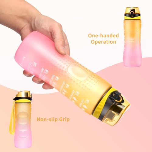 Trinkflasche Motivations-Wasserflasche 750ml mit Zeitmarkierung für Sport & Fitness, BPA-frei, auslaufsicher (Blau Viole