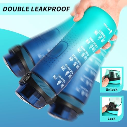Trinkflasche Motivations-Wasserflasche 750ml mit Zeitmarkierung für Sport & Fitness, BPA-frei, auslaufsicher (Blau Viole