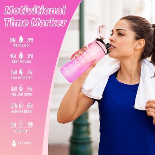 Trinkflasche Motivations-Wasserflasche 750ml mit Zeitmarkierung für Sport & Fitness, BPA-frei, auslaufsicher (Blau Viole