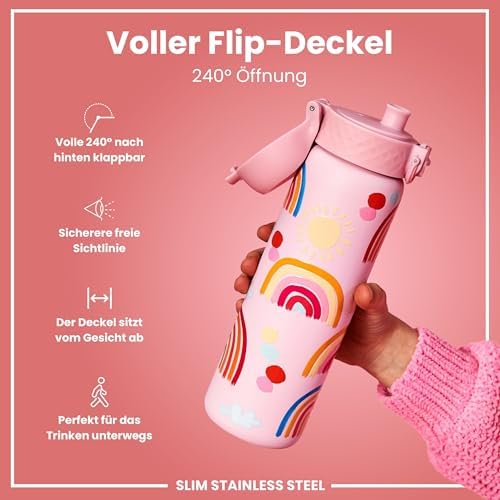 ion8 Leichte 600 ml Stahl-Trinkflasche - Auslaufsicher mit Einhandöffnung für Unterwegs, spülmaschinenfest und praktisch