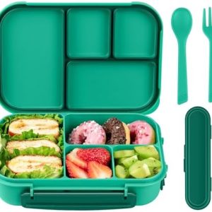 Bento Box für Kinder und Erwachsene, 1200ml Brotdose mit 4 Fächern, BPA-frei, Mikrowellen- und Spülmaschinenfest (Grün)