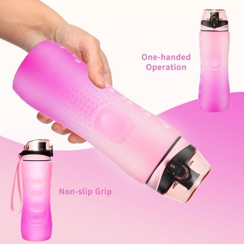 Trinkflasche Motivations-Wasserflasche 750ml mit Zeitmarkierung für Sport & Fitness, BPA-frei, auslaufsicher (Blau Viole