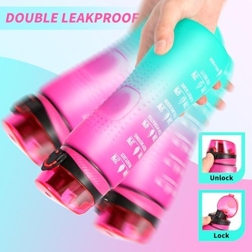 Trinkflasche Motivations-Wasserflasche 750ml mit Zeitmarkierung für Sport & Fitness, BPA-frei, auslaufsicher (Blau Viole