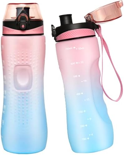 Trinkflasche Motivations-Wasserflasche 750ml mit Zeitmarkierung für Sport & Fitness, BPA-frei, auslaufsicher (Blau Viole