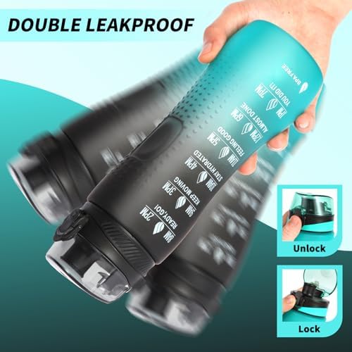 Trinkflasche Motivations-Wasserflasche 750ml mit Zeitmarkierung für Sport & Fitness, BPA-frei, auslaufsicher (Blau Viole