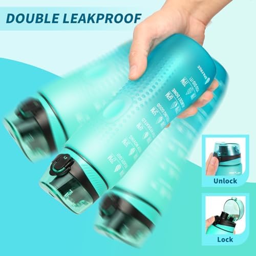 Trinkflasche Motivations-Wasserflasche 750ml mit Zeitmarkierung für Sport & Fitness, BPA-frei, auslaufsicher (Blau Viole