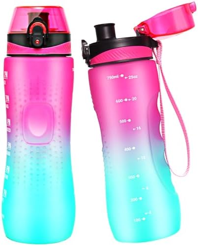 Trinkflasche Motivations-Wasserflasche 750ml mit Zeitmarkierung für Sport & Fitness, BPA-frei, auslaufsicher (Blau Viole