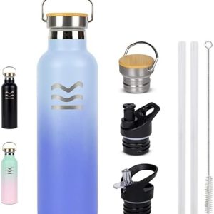 HUIIKE Edelstahl Trinkflasche 750ml Blau | Isolierte Auslaufsichere Thermosflasche mit Strohhalm für Abenteuer