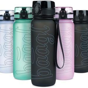 Baagl Kinder Trinkflasche 800ml, Auslaufsicher für Schule und Sport, Praktische Wasserflasche mit Deckel (Schwarz)