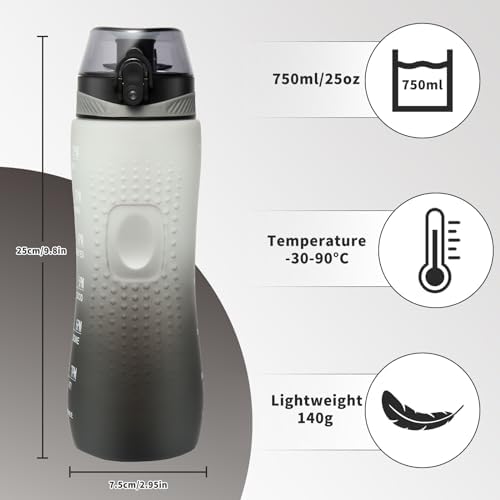 Trinkflasche Motivations-Wasserflasche 750ml mit Zeitmarkierung für Sport & Fitness, BPA-frei, auslaufsicher (Blau Viole