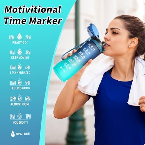 Trinkflasche Motivations-Wasserflasche 750ml mit Zeitmarkierung für Sport & Fitness, BPA-frei, auslaufsicher (Blau Viole