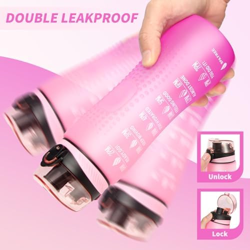 Trinkflasche Motivations-Wasserflasche 750ml mit Zeitmarkierung für Sport & Fitness, BPA-frei, auslaufsicher (Blau Viole