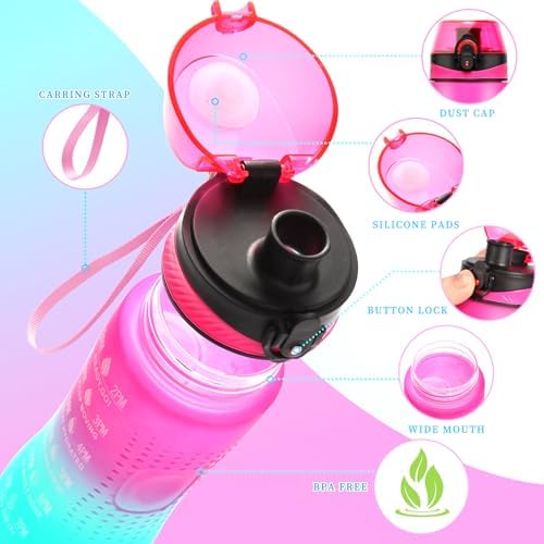 Trinkflasche Motivations-Wasserflasche 750ml mit Zeitmarkierung für Sport & Fitness, BPA-frei, auslaufsicher (Blau Viole