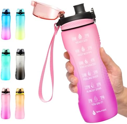 Trinkflasche Motivations-Wasserflasche 750ml mit Zeitmarkierung für Sport & Fitness, BPA-frei, auslaufsicher (Blau Viole