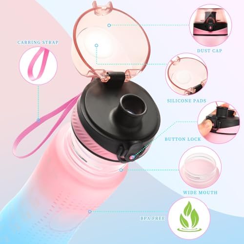 Trinkflasche Motivations-Wasserflasche 750ml mit Zeitmarkierung für Sport & Fitness, BPA-frei, auslaufsicher (Blau Viole