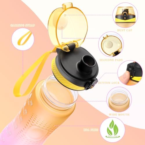 Trinkflasche Motivations-Wasserflasche 750ml mit Zeitmarkierung für Sport & Fitness, BPA-frei, auslaufsicher (Blau Viole