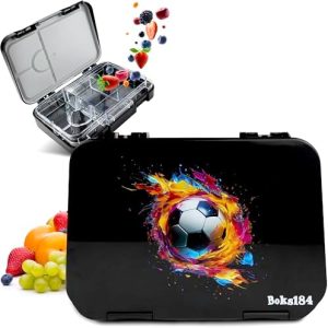 BPA-freie Brotdose für Kinder - Auslaufsichere Bento Box mit Fächern für Schule & Ausflüge (Fussball schwarz)