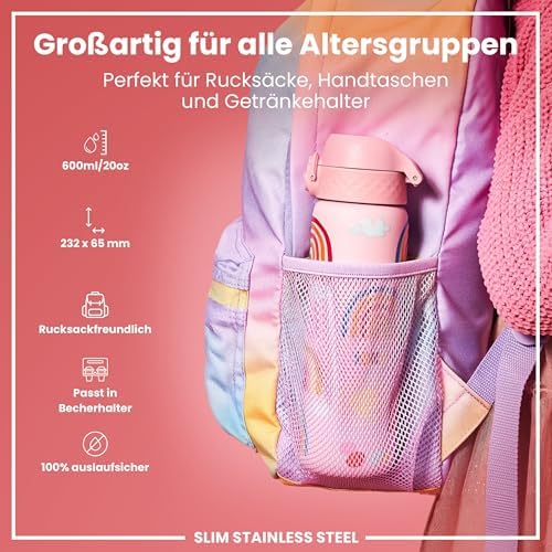 ion8 Leichte 600 ml Stahl-Trinkflasche - Auslaufsicher mit Einhandöffnung für Unterwegs, spülmaschinenfest und praktisch