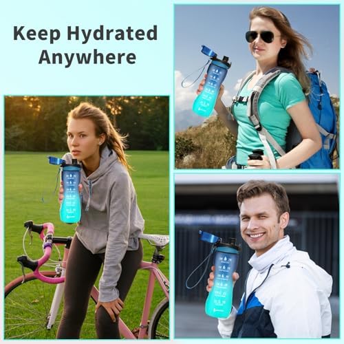 Trinkflasche Motivations-Wasserflasche 750ml mit Zeitmarkierung für Sport & Fitness, BPA-frei, auslaufsicher (Blau Viole