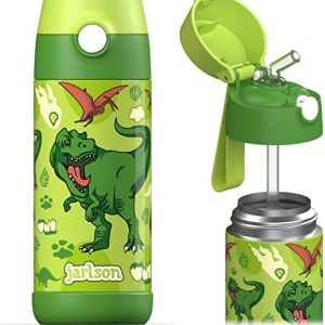 Jarlson® Edelstahl Trinkflasche Kinder Charli mit Strohhalm – Auslaufsichere Thermoskanne für Schule & Kindergarten (350