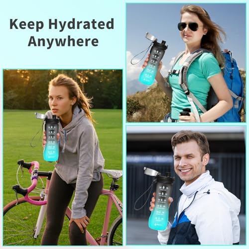 Trinkflasche Motivations-Wasserflasche 750ml mit Zeitmarkierung für Sport & Fitness, BPA-frei, auslaufsicher (Blau Viole