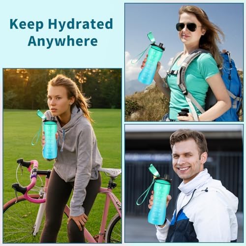 Trinkflasche Motivations-Wasserflasche 750ml mit Zeitmarkierung für Sport & Fitness, BPA-frei, auslaufsicher (Blau Viole