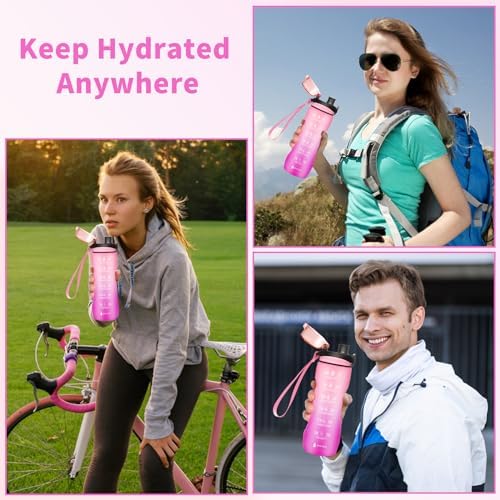 Trinkflasche Motivations-Wasserflasche 750ml mit Zeitmarkierung für Sport & Fitness, BPA-frei, auslaufsicher (Blau Viole