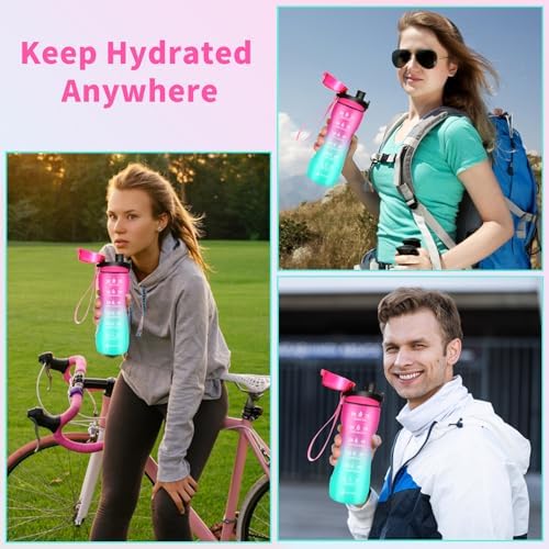 Trinkflasche Motivations-Wasserflasche 750ml mit Zeitmarkierung für Sport & Fitness, BPA-frei, auslaufsicher (Blau Viole