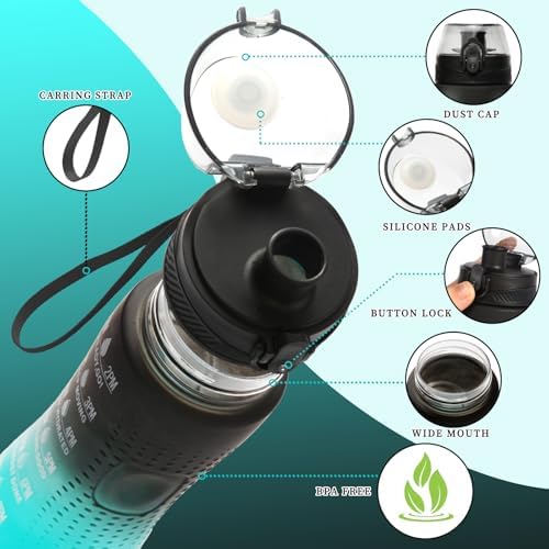 Trinkflasche Motivations-Wasserflasche 750ml mit Zeitmarkierung für Sport & Fitness, BPA-frei, auslaufsicher (Blau Viole