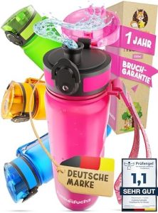 Kohlensäure geeignete Trinkflasche für Kinder 500ml in Pink - 100% auslaufsicher, spülmaschinenfest für Schule, Kinderga
