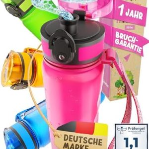 Kohlensäure geeignete Trinkflasche für Kinder 500ml in Pink - 100% auslaufsicher, spülmaschinenfest für Schule, Kinderga