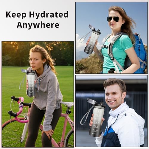 Trinkflasche Motivations-Wasserflasche 750ml mit Zeitmarkierung für Sport & Fitness, BPA-frei, auslaufsicher (Blau Viole