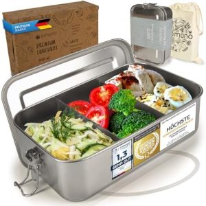 Dimono® Lunchbox 1400ml - Auslaufsichere Edelstahl Bento-Box für Mittagessen im Büro mit Fächern