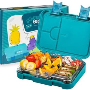 schmatzfatz Junior Brotdose für Kinder, BPA-frei, mit Fächern, ideal für Schule und Ausflüge (Petrol)